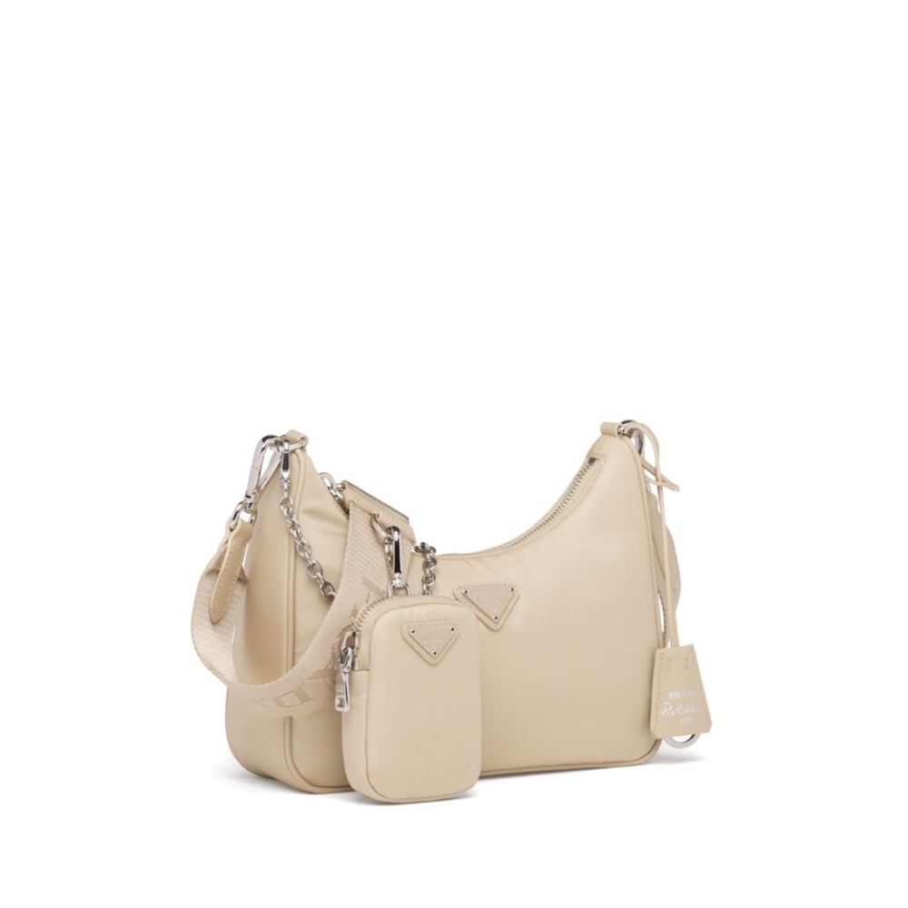 Prada Beige Leather Triple Pouch Crossbody Bag